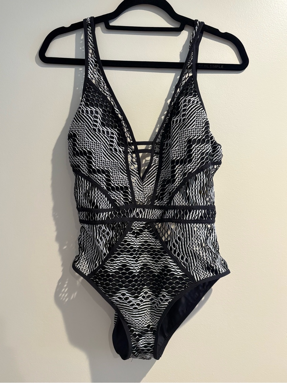 BECCA Black and White Lace-Up One-Piece Swimsuit